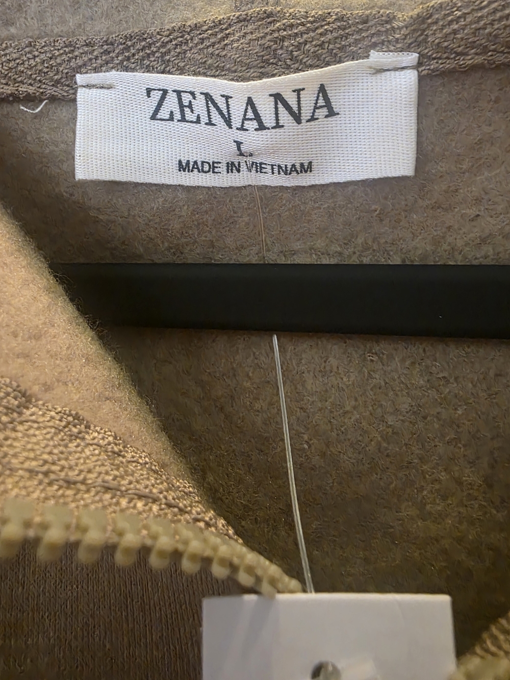 Zenana Outfitters Olive Green Zip Hoodie with Cream Drawstrings - Picture 3 of 4